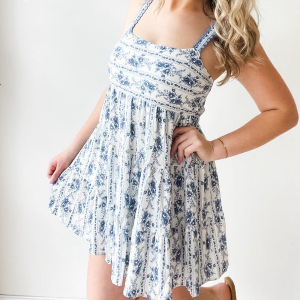 Blue and white floral dress